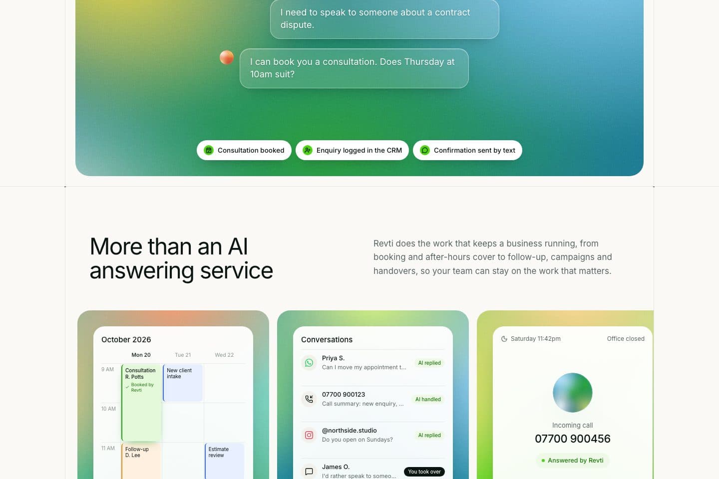 Revti.ai website, screen 2