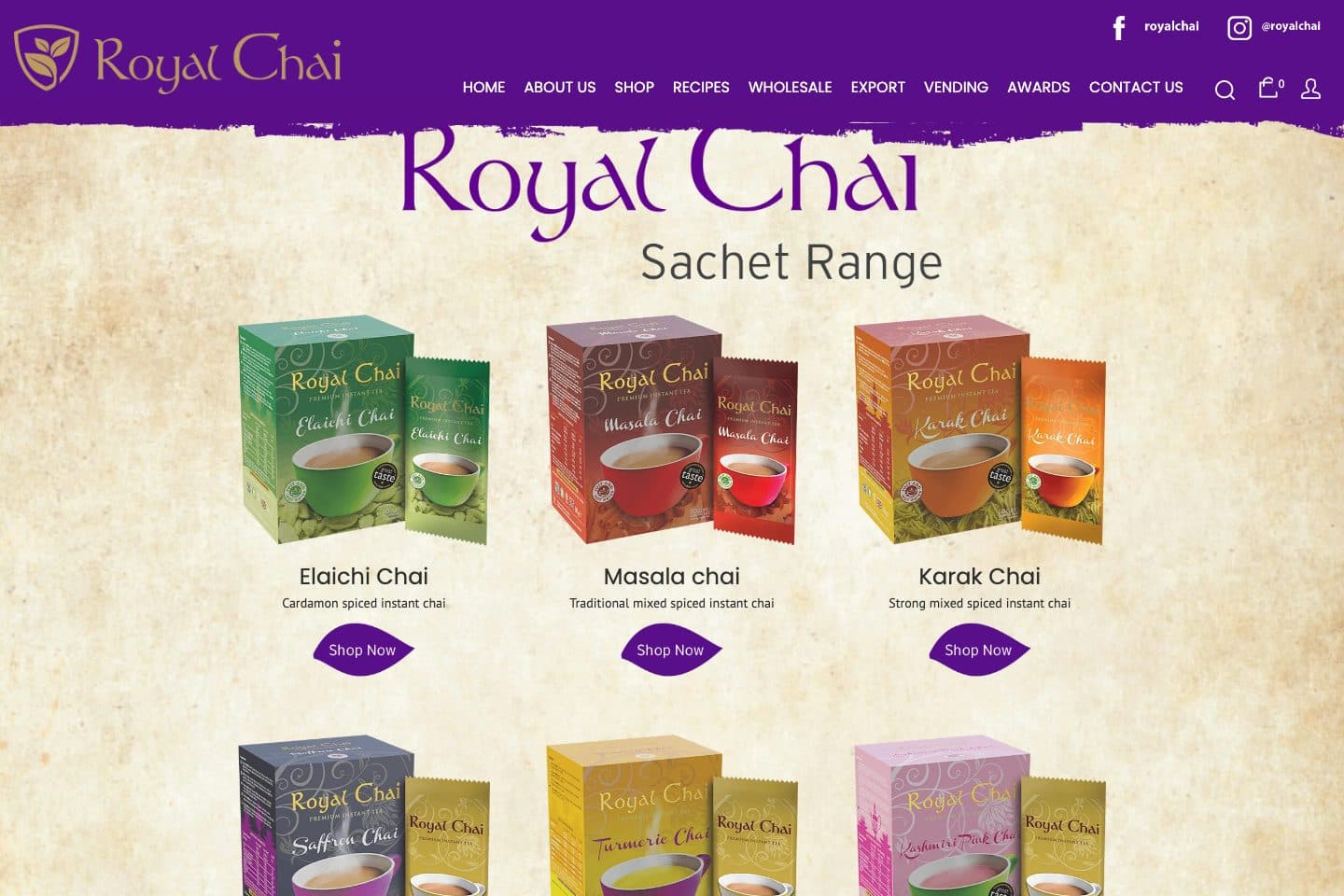 Royal Chai website, screen 2
