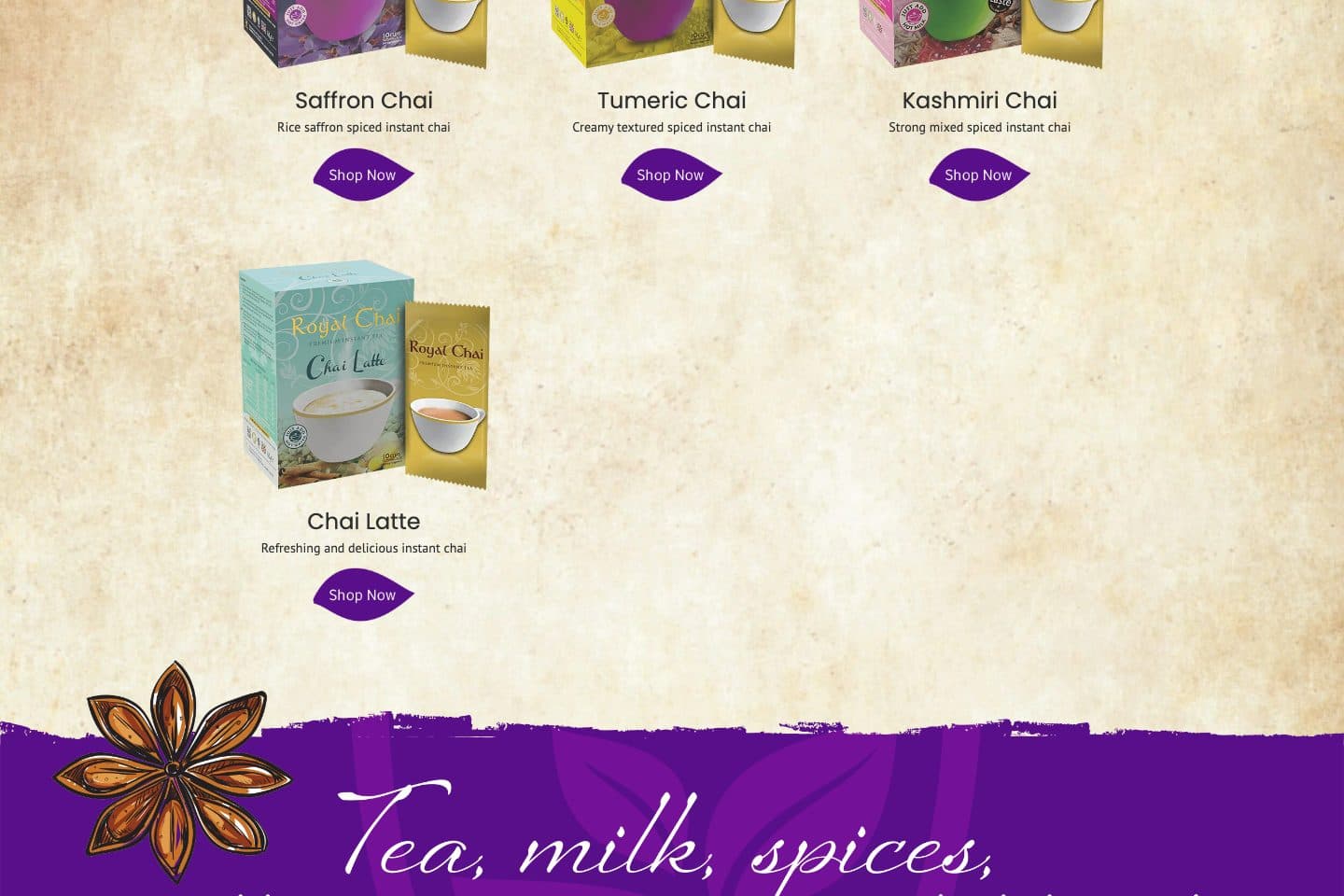 Royal Chai website, screen 3