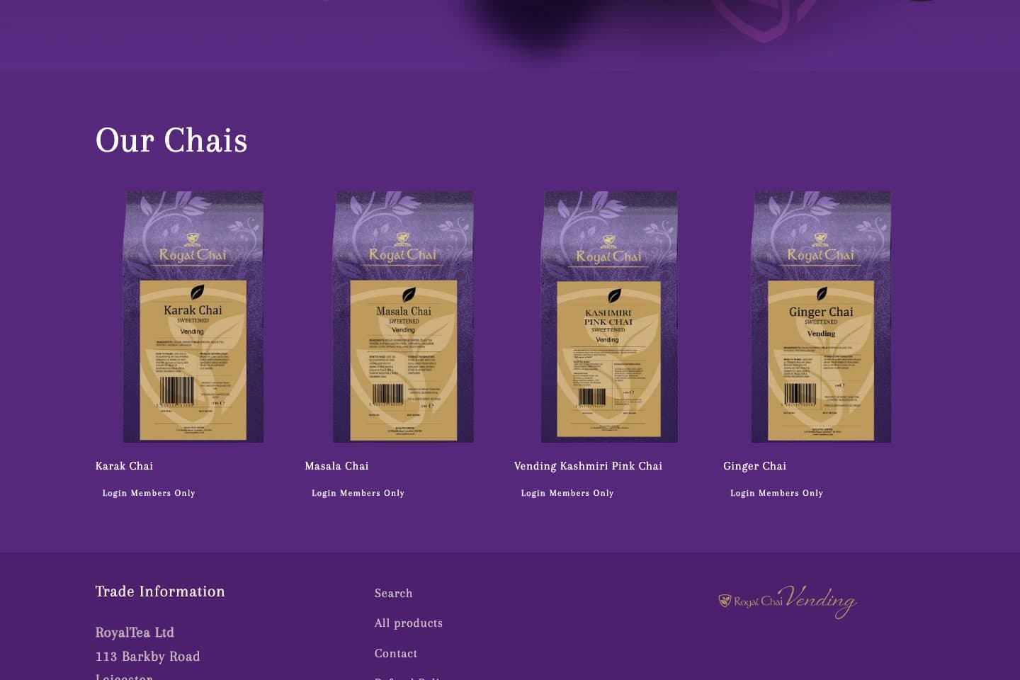 Royal Chai Vending website, screen 2