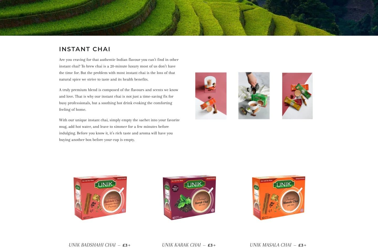 Unik Chai website, screen 2